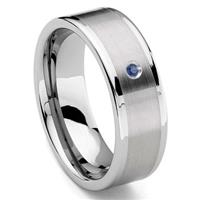 Tungsten Carbide 8MM Flat Sapphire Men's Wedding Band Ring w/ Brush Center