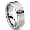 Tungsten Carbide 8MM Flat Sapphire Men's Wedding Band Ring w/ Brush Center