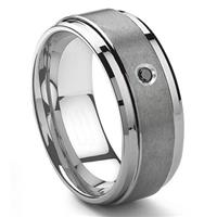 Tungsten Carbide 9MM Black Diamond Men's Wedding Band ring w/ Stepped edges