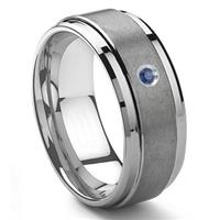 Tungsten Carbide 9MM Sapphire Men's Wedding Band ring w/ Stepped edges