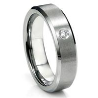 Tungsten Carbide Diamond Satin Finish Beveled Men's Wedding Ring