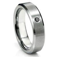 Tungsten Carbide Black Diamond Satin Finish Beveled Men's Wedding Ring