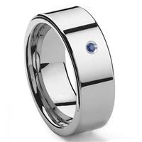 Tungsten Carbide Sapphire 10MM Flat Men's Wedding Band Ring