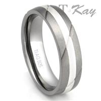 Titanium Silver Inlay Ring w/ Diagonal Grooves