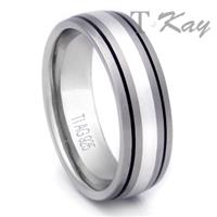 Titanium Silver Inlay Ring w/ Two Grooves