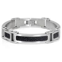 Stainless Steel Black Stingray Leather Inlay Men's Bracelet