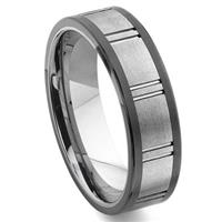 2nd Generation Tungsten Carbide Two Tone Horizontal Groove Wedding Band Ring