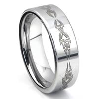 Tungsten Carbide Laser Engraved Tribal Wedding Band Ring