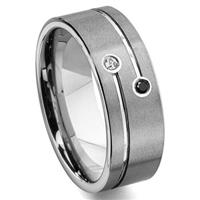 TAO Tungsten Carbide Black & White Diamond Wedding Band Ring