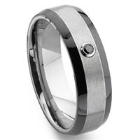 Tungsten Carbide Solitaire Black Diamond Two-Tone  Wedding Band Ring