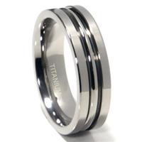 Titanium 7mm High Polish Ribbed Wedding Band Ring