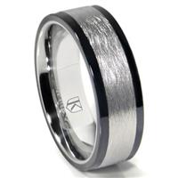 Cobalt XF Chrome 8MM Italian Di Seta Finish Two-Tone Flat Wedding Band Ring