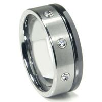 Tungsten Carbide Diamond Wedding Band Ring
