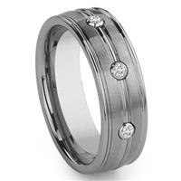 Tungsten Carbide 3 Diamond Wedding Band Ring
