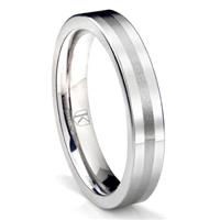 Cobalt XF Chrome 4MM Flat Wedding Band Ring w/ Brush Center
