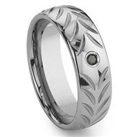 Tungsten Carbide Chevron Black Diamond Wedding Band Ring 