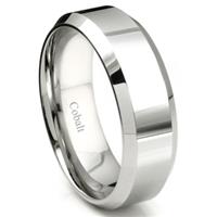 Cobalt XF Chrome 8MM High Polish Bevel Edge Wedding Band Ring