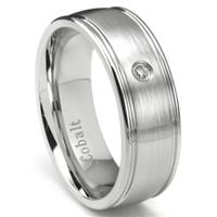 Cobalt Chrome 8MM Solitaire Diamond Wedding Band Ring w/ Ribbed Edges