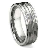 Tungsten Carbide Hammered Finish Flat Wedding Band Ring