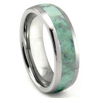 Tungsten Carbide Green Metamorphic Stone Inlay Dome Wedding Band Ring