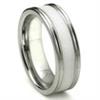 Tungsten Carbide White Ceramic Inlay Wedding Band Ring w/ Horizontal Satin Finish