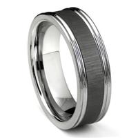 Tungsten Carbide Black Ceramic Inlay Wedding Band Ring w/ Horizontal Satin Finish