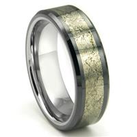 Tungsten Carbide Golden Meteorite Inlay Wedding Band Ring