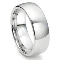 White Tungsten Carbide 8MM Plain Dome Wedding Ring
