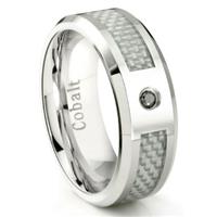 Cobalt Chrome 8MM Black Diamond & White Carbon Fiber Inlay Wedding Band Ring
