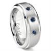 Cobalt Chrome 7MM 3 Blue Sapphire Wedding Band Ring w/ Stepped Edges