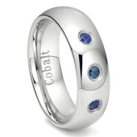 Cobalt Chrome 6MM 3 Blue Sapphire Domed Wedding Band Ring