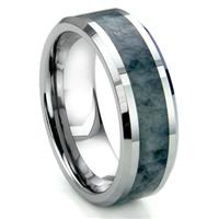 Tungsten Carbide Grey Metamorphic stone Inlay Beveled Wedding Band Ring