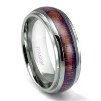 Titanium Ring Wedding Band w/ Hawaiian Koa Wood Inlay