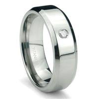 Titanium 6mm Solitaire Diamond High Polish Beveled Wedding Band Ring