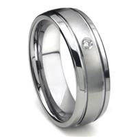 Tungsten Carbide Diamond Newport Dome Men's Wedding Band Ring