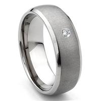 Tungsten Carbide Diamond Satin Finish Dome Men's Wedding Band Ring w/ Bevel Edges