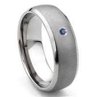 Tungsten Carbide Sapphire Satin Finish Dome Men's Wedding Band Ring w/ Bevel Edges