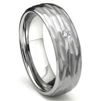Tungsten Carbide Diamond Hammer Finish Dome Men's Wedding Band Ring w/ Bevel Edges