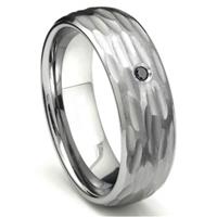 Tungsten Carbide Black Diamond Hammer Finish Dome Men's Wedding Band Ring w/ Bevel Edges