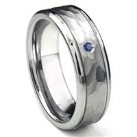 Tungsten Carbide Sapphire Hammer Finish Newport Men's Wedding Band Ring
