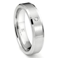 Cobalt XF Chrome 6MM Solitaire Diamond Brushed Wedding Band Ring w/ Beveled Edges