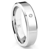 Cobalt XF Chrome 6MM Solitaire Diamond High Polish Wedding Band Ring w/ Beveled Edges