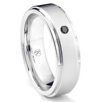 Cobalt XF Chrome 8MM Solitaire Black Diamond Wedding Band Ring w/ Raised Center