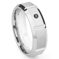 Cobalt XF Chrome 8MM Solitaire Black Diamond Beveled Wedding Band Ring w/ Grooves