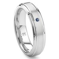 Cobalt XF Chrome 6MM Solitaire Sapphire Brushed Wedding Band Ring w/ Raised Center