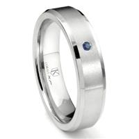 Cobalt XF Chrome 6MM Solitaire Sapphire Brushed Wedding Band Ring w/ Beveled Edges