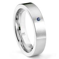 Cobalt XF Chrome 6MM Solitaire Sapphire Brushed Pipe Cut Wedding Band Ring