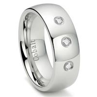 Cobalt Chrome 8MM 3 Diamond Domed Wedding Band Ring