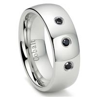 Cobalt Chrome 8MM 3 Black Diamond Domed Wedding Band Ring