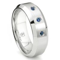 Cobalt Chrome 8MM 3 Blue Sapphire Beveled Wedding Band Ring